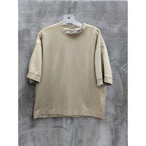 Minimalist Shirt Mens Medium Short Sleeve Crewneck Neutral Beige Casual